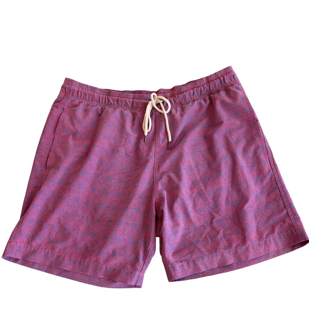 Faherty Mens Purple Pink Geometric Floral Swim Trunks Size Large 7in Inseam